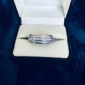 Diamond Wedding Band Men's 10K White Gold Ring